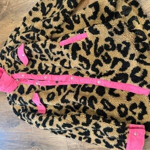 Leopard Print Fleece Jacket with Pink Accents